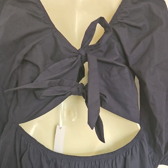 Adelyn Rae Navy BlueCotton Puff Sleeve A-line Dress - Picture 7 of 16